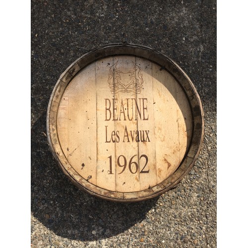 139 - French barrel front marked Beaune Les Avaux 1962, approx 63cm Dia