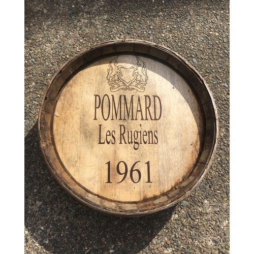 141 - French barrel front marked Pommard Les Rugiens 1961, approx 63cm Dia