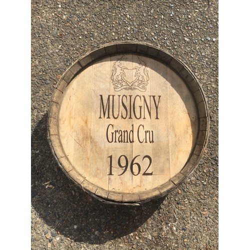 142 - French barrel front marked Musigny Grand Cru 1962, approx 63cm Dia