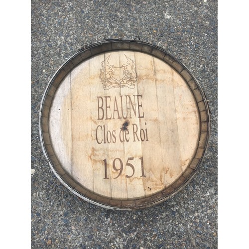 145 - French barrel front marked Beaune Clos de Roi 1951, approx 63cm Dia