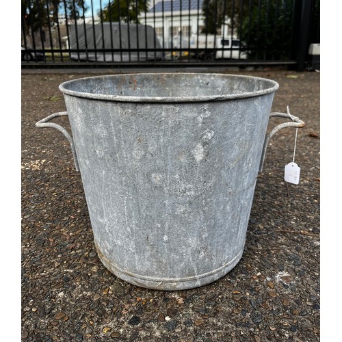 146 - French gal metal twin handled tub, approx 33cm H x 37cm Dia