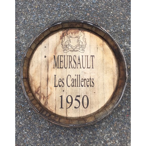 147 - French barrel front marked Meursault Les Caillerets 1950, approx 63cm Dia
