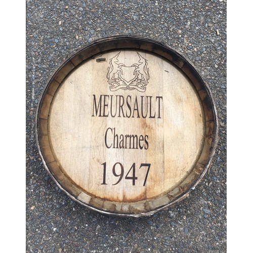 148 - French barrel front marked Meursault Charmes 1947, approx 63cm Dia