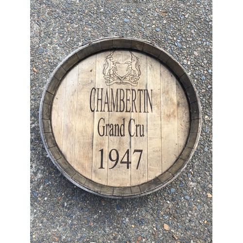 150 - French barrel front marked Chambertin Grand Cru 1947, approx 63cm Dia