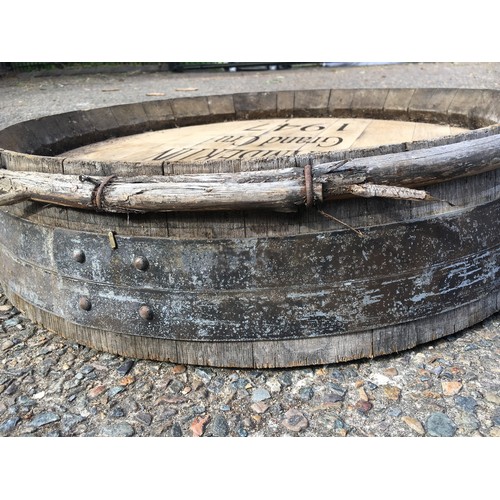 150 - French barrel front marked Chambertin Grand Cru 1947, approx 63cm Dia