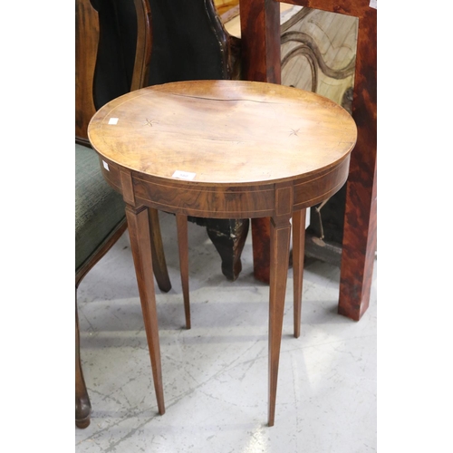 154 - Antique French Louis XVI style walnut oval occasional table with miniature marquetry of stars on top... 