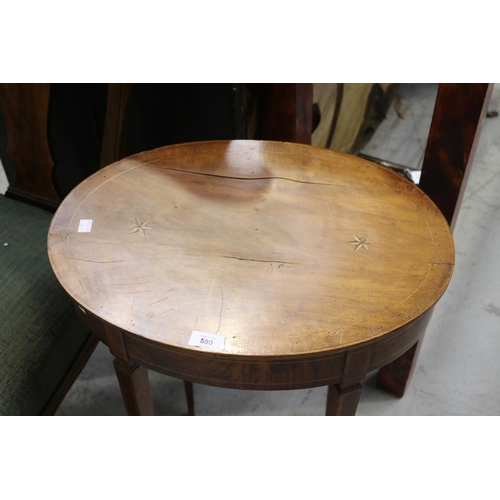 154 - Antique French Louis XVI style walnut oval occasional table with miniature marquetry of stars on top... 