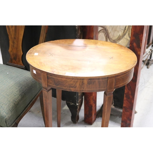 154 - Antique French Louis XVI style walnut oval occasional table with miniature marquetry of stars on top... 