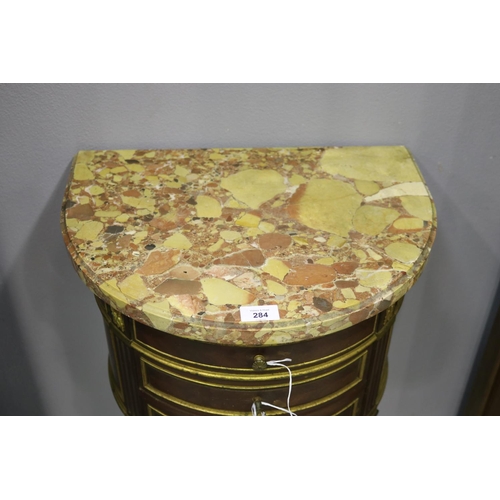 156 - Antique French demi lune marble topped nightstand, wall mountable, approx 81cm H x 46cm W x 34cm D