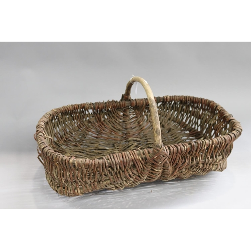 159 - Antique French woven oval basket, approx 15cm H ex handle x 59cm W x 38cm D