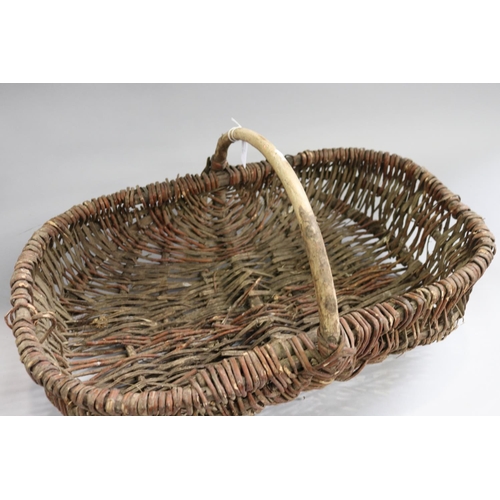 159 - Antique French woven oval basket, approx 15cm H ex handle x 59cm W x 38cm D