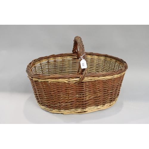 160 - French woven basket, approx 24cm H ex handle x 59cm W x 36cm D
