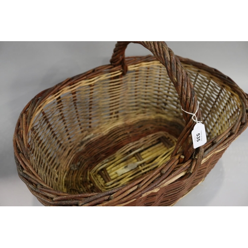 160 - French woven basket, approx 24cm H ex handle x 59cm W x 36cm D