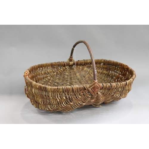 161 - French oval woven basket, approx 18cm H ex handle x 56cm W x 36cm D