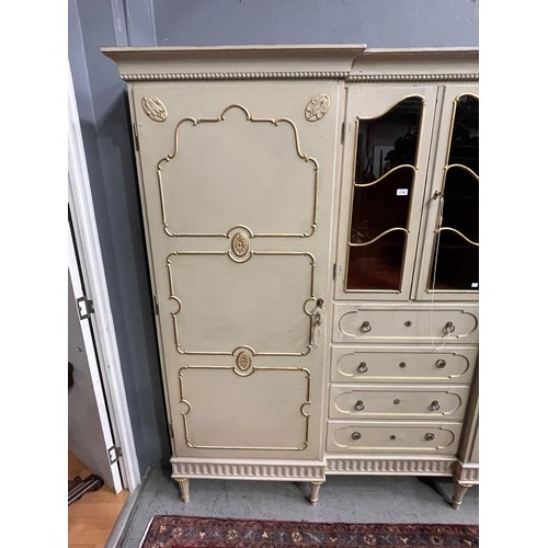 162 - Antique early 20th century Hollywood regency cream painted inverted break front two door armoire, wi... 