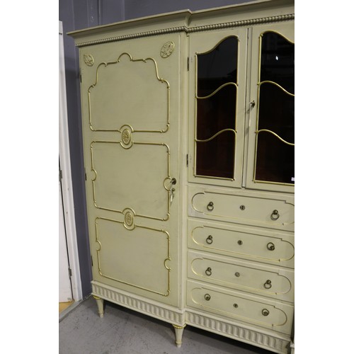 162 - Antique early 20th century Hollywood regency cream painted inverted break front two door armoire, wi... 