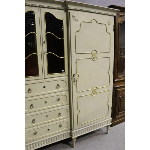 162 - Antique early 20th century Hollywood regency cream painted inverted break front two door armoire, wi... 