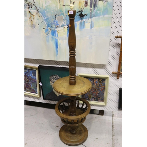 166 - Vintage French beech and walnut tray table standard lamp, approx 150cm H