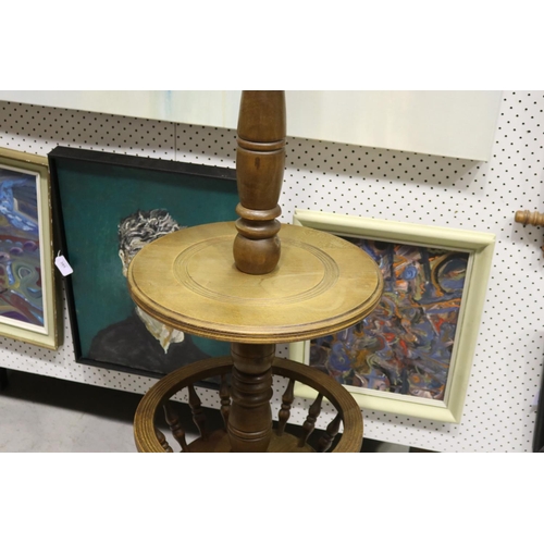 166 - Vintage French beech and walnut tray table standard lamp, approx 150cm H