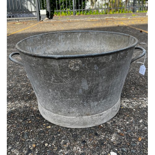 184 - French gal metal twin handle tub, approx 30cm H x 48cm Dia