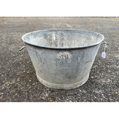 185 - French gal metal twin handle tub, approx 29cm H x 51cm Dia