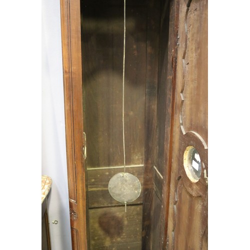 193 - Antique French tall comtoise longcase clock, no key but has pendulum and weights, carved in low reli... 