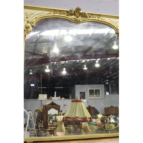 201 - Impressive wide antique French painted and gilt gesso wall panel mirror, approx 168cm H x 177cm W