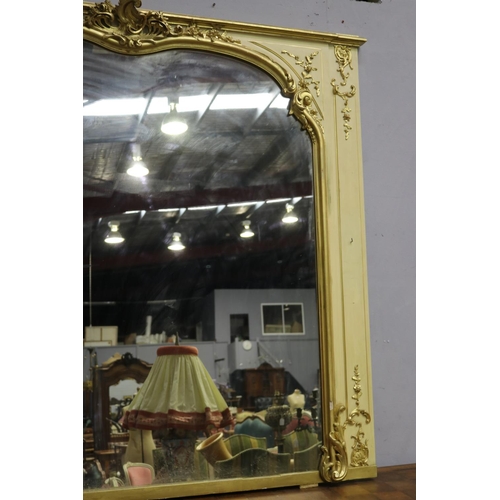 201 - Impressive wide antique French painted and gilt gesso wall panel mirror, approx 168cm H x 177cm W