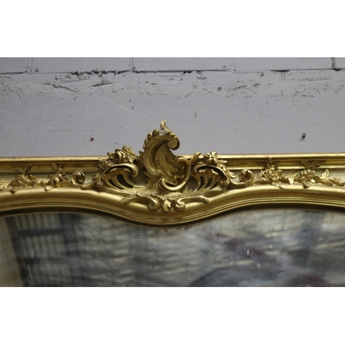 201 - Impressive wide antique French painted and gilt gesso wall panel mirror, approx 168cm H x 177cm W