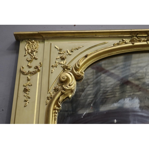 201 - Impressive wide antique French painted and gilt gesso wall panel mirror, approx 168cm H x 177cm W