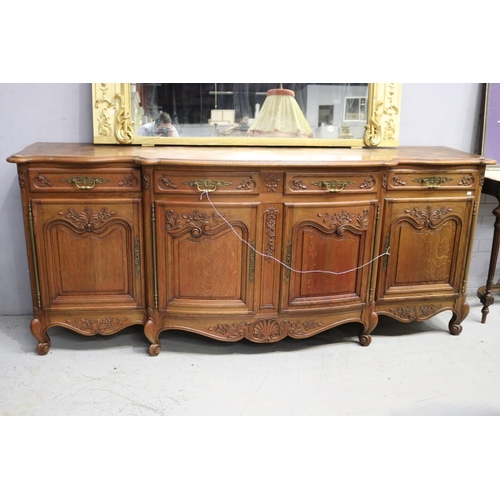 202 - Large vintage French Louis XV style oak four door buffet, approx 106cm H x 248cm W x 64cm D