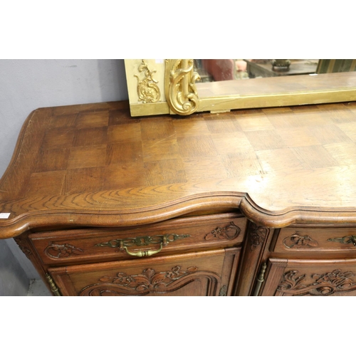 202 - Large vintage French Louis XV style oak four door buffet, approx 106cm H x 248cm W x 64cm D