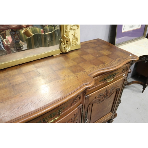 202 - Large vintage French Louis XV style oak four door buffet, approx 106cm H x 248cm W x 64cm D