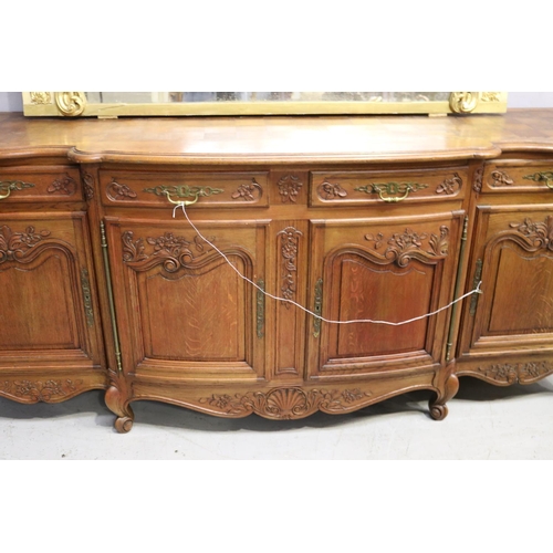 202 - Large vintage French Louis XV style oak four door buffet, approx 106cm H x 248cm W x 64cm D