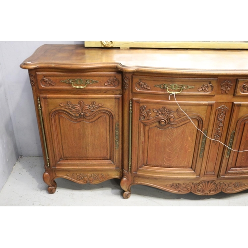 202 - Large vintage French Louis XV style oak four door buffet, approx 106cm H x 248cm W x 64cm D