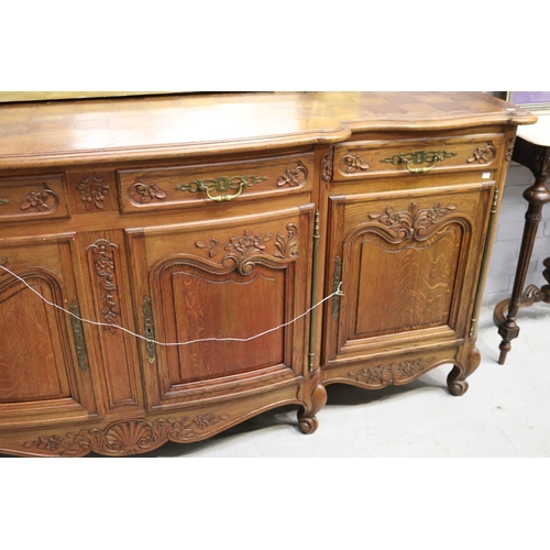 202 - Large vintage French Louis XV style oak four door buffet, approx 106cm H x 248cm W x 64cm D