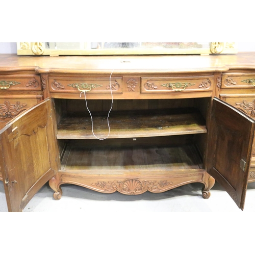 202 - Large vintage French Louis XV style oak four door buffet, approx 106cm H x 248cm W x 64cm D