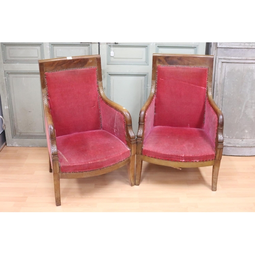 203 - Pair of French Empire style armchairs, carved with scale decoration, each approx 84cm H x 64cm W (2)