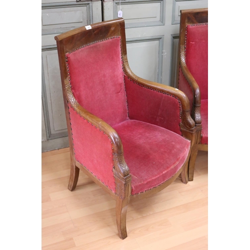 203 - Pair of French Empire style armchairs, carved with scale decoration, each approx 84cm H x 64cm W (2)