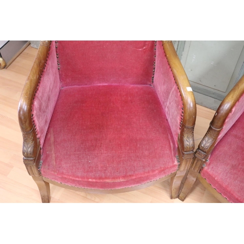 203 - Pair of French Empire style armchairs, carved with scale decoration, each approx 84cm H x 64cm W (2)