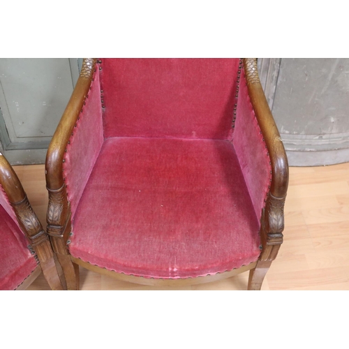 203 - Pair of French Empire style armchairs, carved with scale decoration, each approx 84cm H x 64cm W (2)