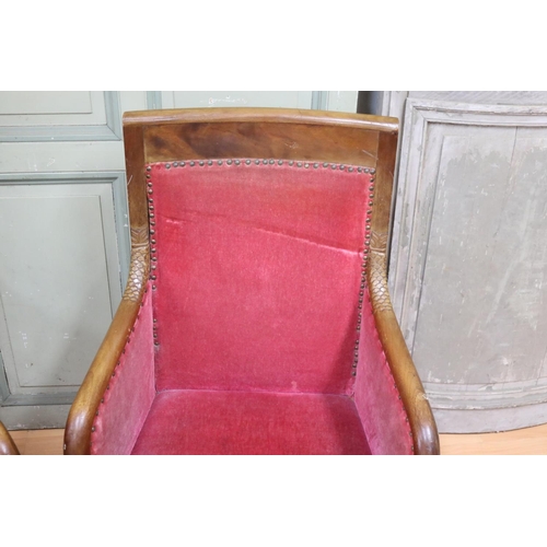 203 - Pair of French Empire style armchairs, carved with scale decoration, each approx 84cm H x 64cm W (2)