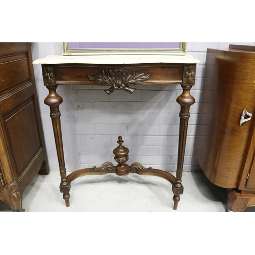 206 - Antique French carved walnut marble topped console, approx 93cm H x 94cm W x 50cm D