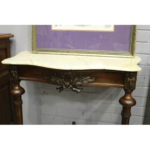 206 - Antique French carved walnut marble topped console, approx 93cm H x 94cm W x 50cm D