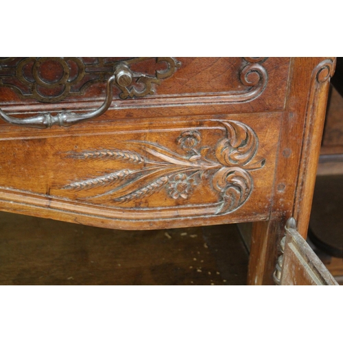 211 - Antique French Louis XV style carved walnut two height buffet, approx 141cm H x 140cm W x 50cm D