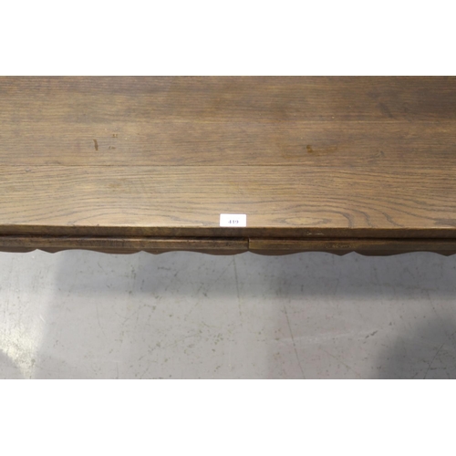 221 - Large French Louis XV style oak drawer leaf dining table, approx 77cm H x 200cm W (closed) x 82cm D