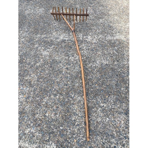 238 - French wooden rake, approx 160cm L