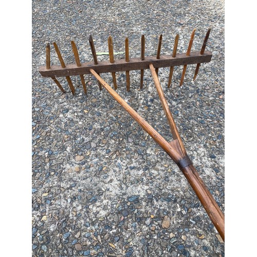 238 - French wooden rake, approx 160cm L