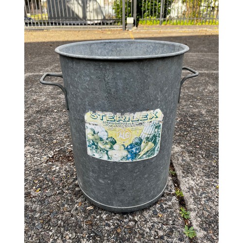 266 - French gal metal twin handled tub, approx 46cm H x 34cm Dia