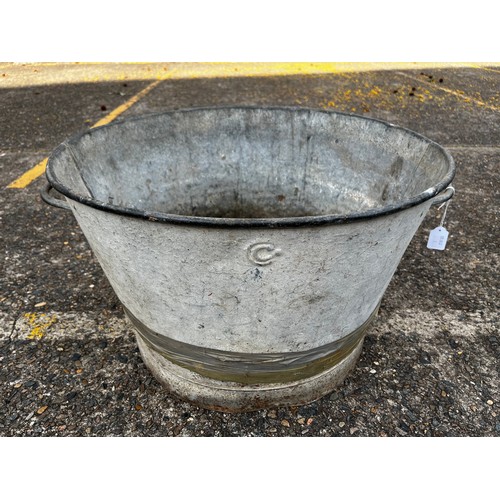 297 - French gal metal twin handled tub, approx 36cm H x 56cm Dia